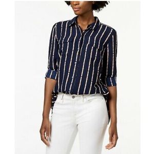 Charter Club Petite Printed Blouse Intrepid Blue